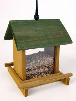 Vogelfutterhaus aus Holz zum Aufhängen oder Aufstellen 17x17x21cm